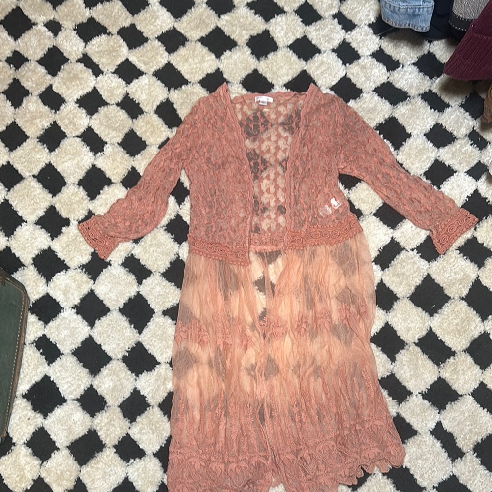 Lace Sheer Cardigan in Peach